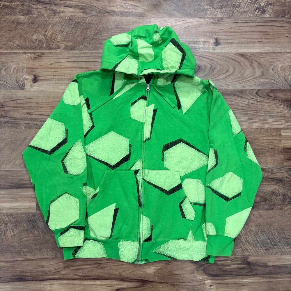Vintage Y2K Volcom Hoodie Mens XL Green Dingo Basiz Zip Fleece Geometric Print